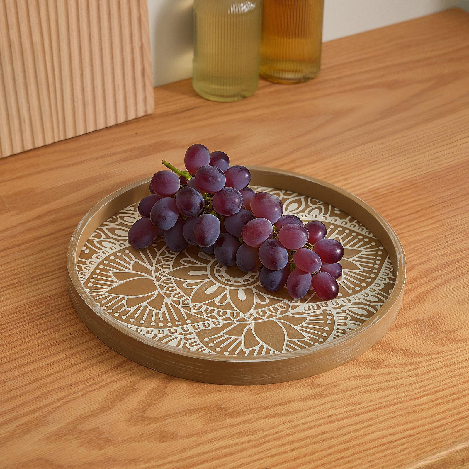 

Круглый поднос 30 см для сервировки ванной комнаты, парфюмерии и обеденного стола, декоративная мыльница в деревенском стиле. коричневый