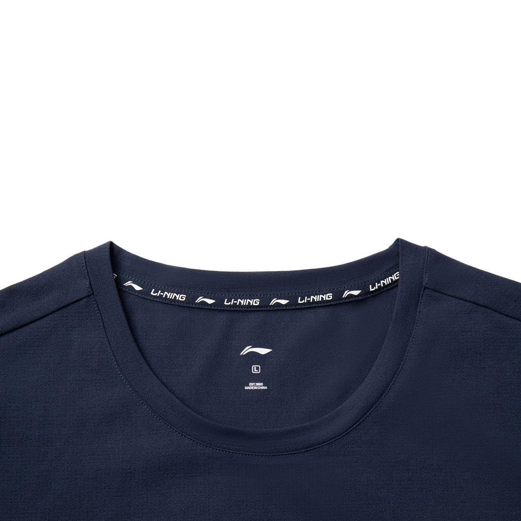 Li-Ning Quick-Dry Simple Letter Logo Print Comfortable Round Neck Short Sleeve T-Shirt Men Tops Navy-Blue ATSV399-10