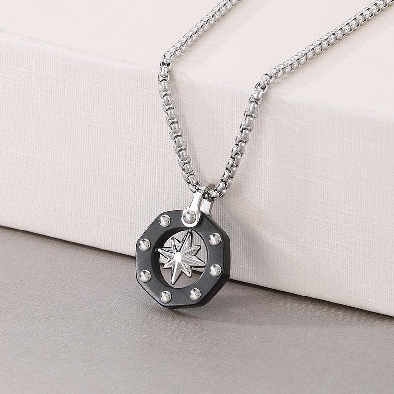 Personalized Stainless Steel Pentagram Pendant Necklace for Men Women Hip Hop Gold Color Trend Jewelry Round Charms Gift