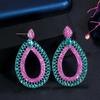 WWJ Trendy Black Golden Color Jewellery Inlay Zirconia Pear Shape Earrings