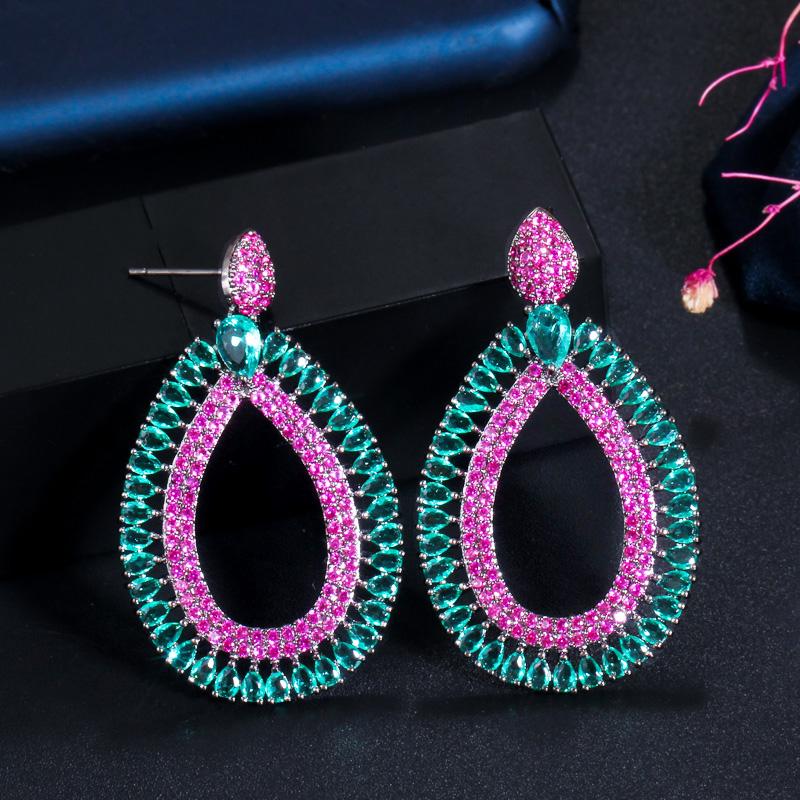 WWJ Trendy Black Golden Color Jewellery Inlay Zirconia Pear Shape Earrings