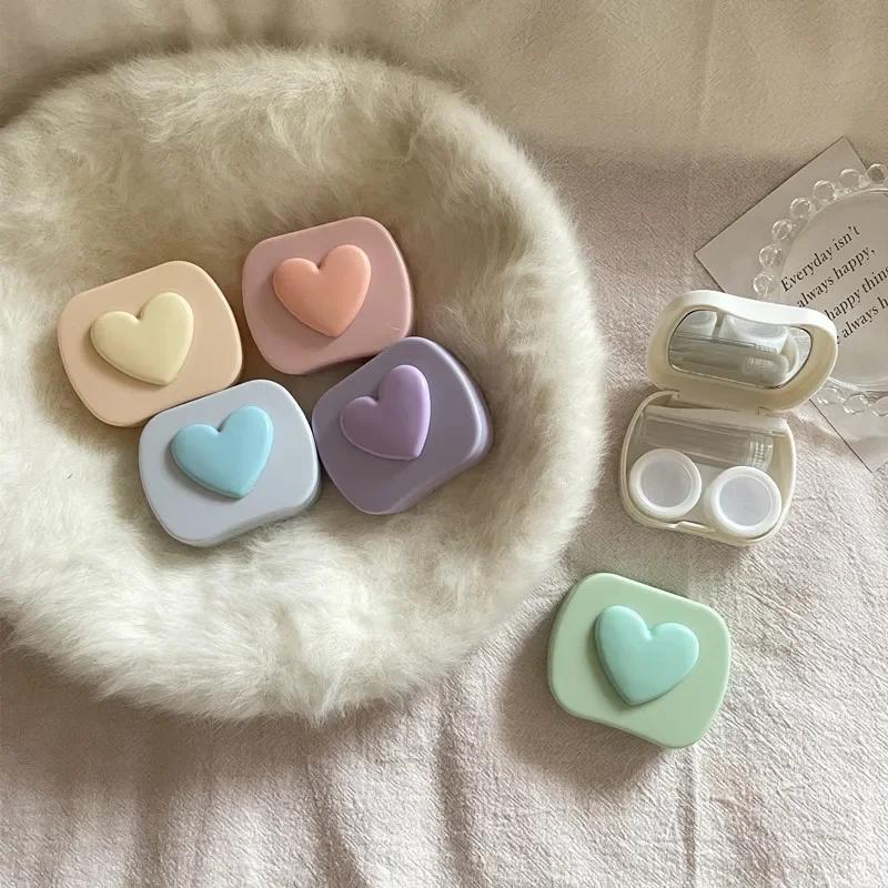 Women Colored Contact Lens Box Candy Color Square Love Portable Mirror Contact Lens Box Travel Easy Carry Storage Container