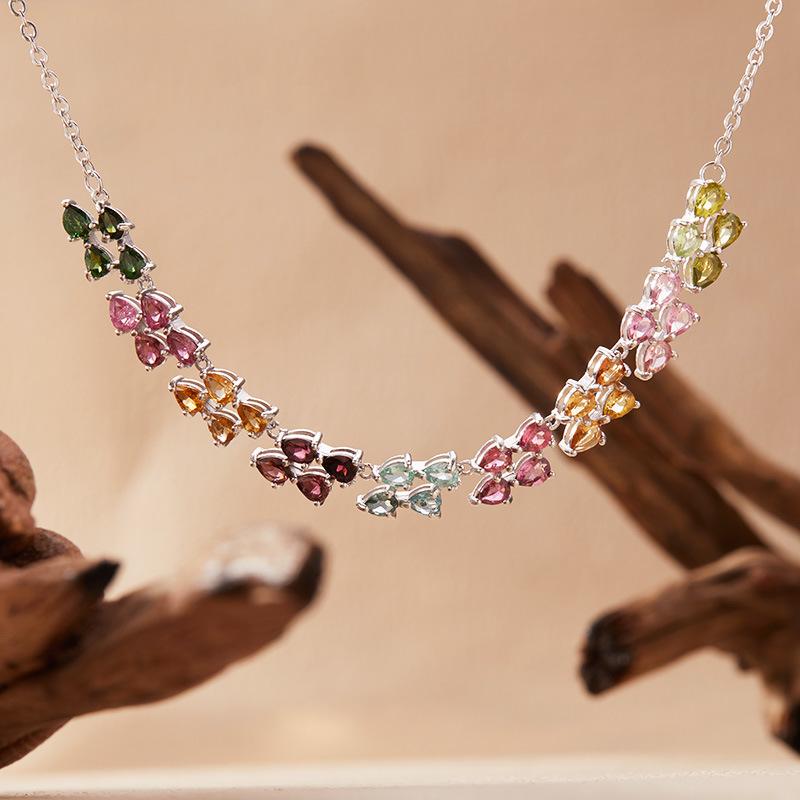 Caibao Sieraden Natuurlijke Toermalijn Hanger Ketting Dames S925 Zilver Xiaohongshu Wechat Kanalen