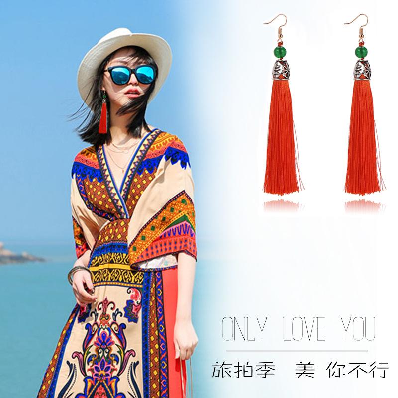 Antique Tassel Earrings Long Temperament Earrings Yunnan Vacation Travel Photography Retro Style Earrings Women
