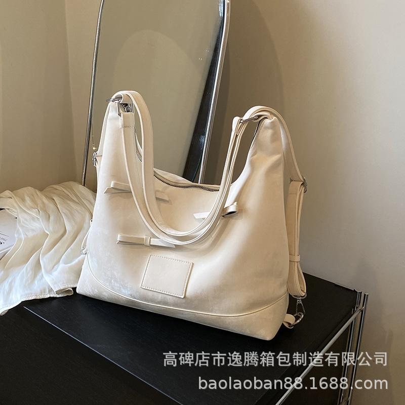 

Bag Ladies Gentle Texture Shoulder Bag Bow Double Shoulder Tote Bag 2024 New Commuter Multi-Purpose Bag білий