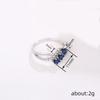 Huitan Aesthetic Curve Design Women Ring with Bright Blue Cubic Zirconia Elegant Party Accessories Jewelry for Anniversary Gift