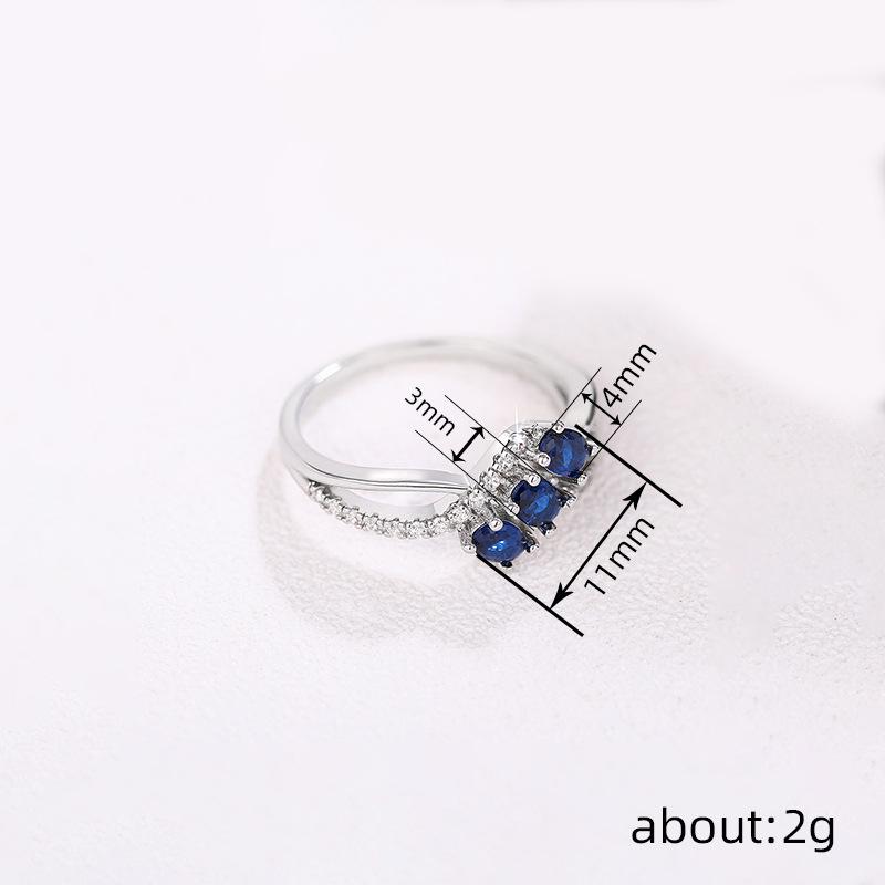 Huitan Aesthetic Curve Design Women Ring with Bright Blue Cubic Zirconia Elegant Party Accessories Jewelry for Anniversary Gift