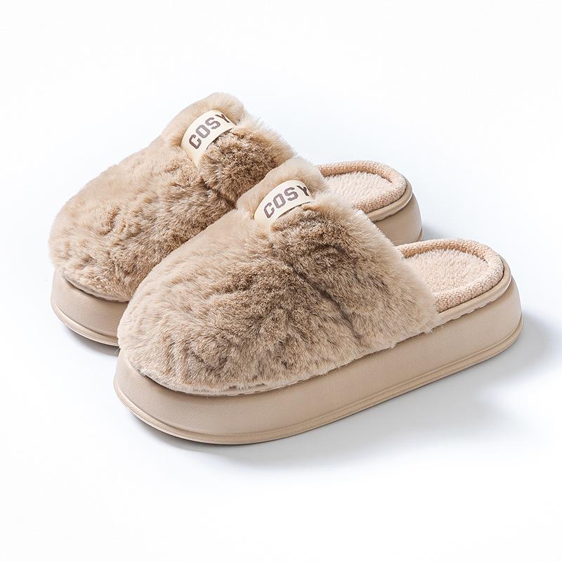 Förtjockade plyschtofflor i bomull Vinter par hem inomhus tjocksulade plyschtofflor Halkfria plysch varma skor