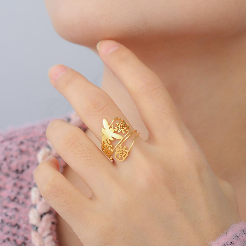 Xiaomi Skyrim Bee Flowers Open Rings Women Stainless Steel Adjustable Finger Ring Fashion Jewelry Valentine's Day Gift Wholesale