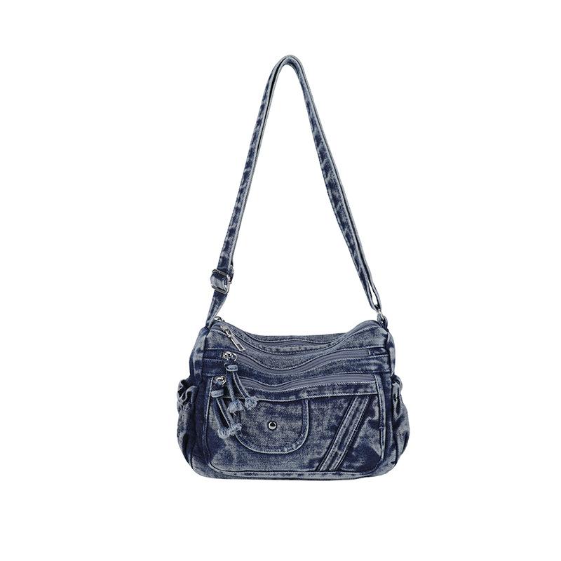 Сумка через плечо Женская Винтажная Джинсовая Сумка Большая Вместимость Легкая Сумка на Плечо темно-синий