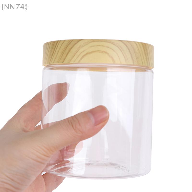 Empty Clear Jar Container With Plastic Imitation Wood Lid Plastic Storage Bottle 1 Pcs {NN74}