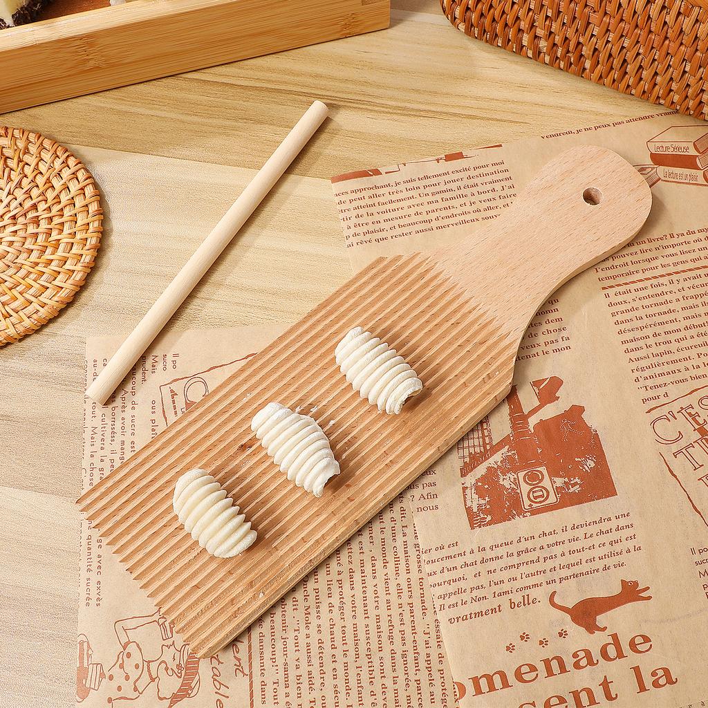 1 Set Wooden Gnochi Board High Quality Materials Pasta Shaping Tool Easy Grip Handle Steady Rolling Kitchen Accessory