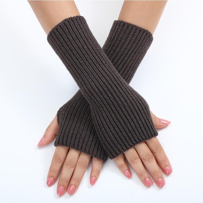 Long and Fine Striped Woolen Gloves New Autumn and Winter Women's Fashion Fake Sleeve Knitted Warm Fingerless Wrist Cover