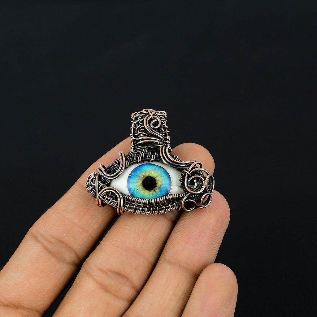 Evil Eye Pendant, 999 Copper Wire Wrapped Gemstone Jewelry, Handmade Pendant, For Mother Day