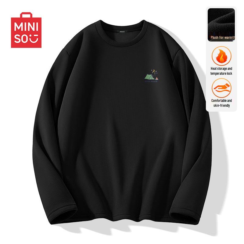 MINISO Men's Fleece-Lined Crew Neck Long Sleeve T-Shirt