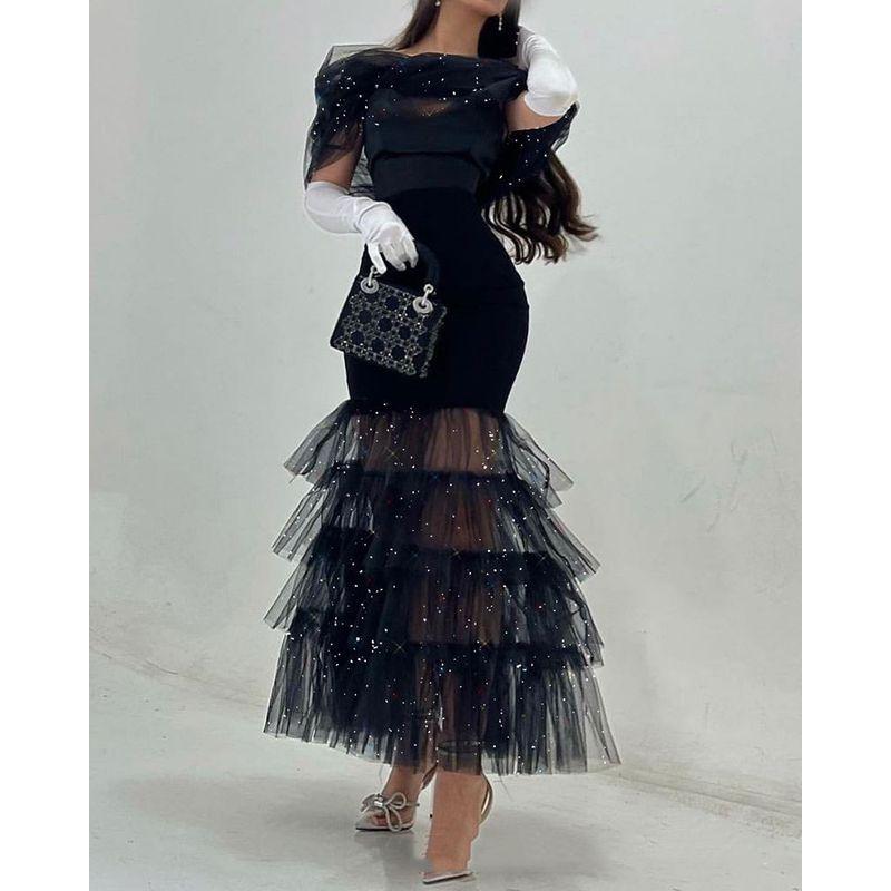 

Women Sexy Party Evening Dress Fashion Female New New Arrival Summer Mesh Patchwork Dress Black XL