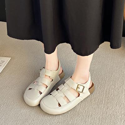 2025 Sommer Damenmode Retro Mattes Wildleder PU Ausgeschnittene Geschlossene Zehensandalen Weiche Sohle Sportsandalen Schnalle Plateau Strand