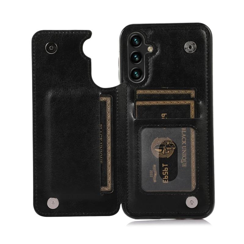 For lommebok Dobbelknapp Flip Lærveske For Samsung Galaxy S24 Ultra S23 FE S22 Plus S21 S20 A13 A14 A15 A51 A52 A53 A54 A71 A73