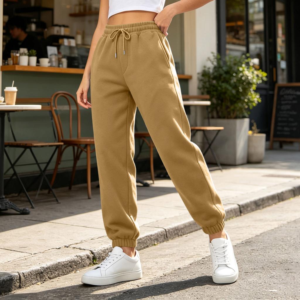 Pantalones de chándal con forro para mujer, color suelto para uso casual diario