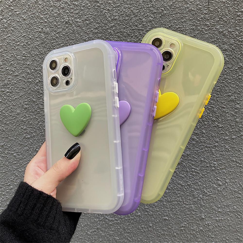 3D süße Herz Bonbonfarben stoßfeste Hülle für Iphone 12 11 13 14 Pro Max Xr Xs X 14 Plus transparente weiche Silikon-Rückseite