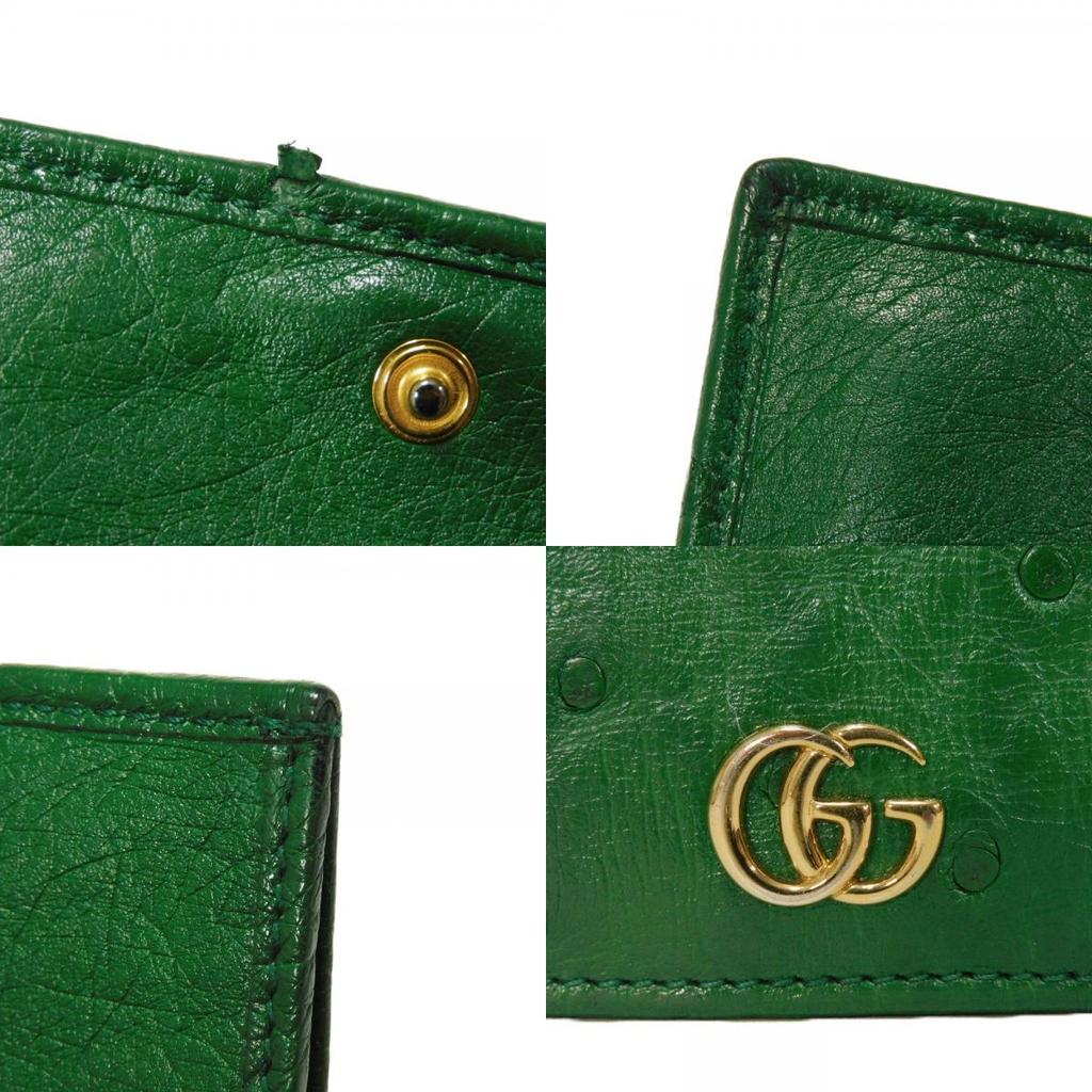Used Double G Exotic Compact Wallet 9539 456126 7941 Petit Marmont GG Marmont Ostrich Green Unisex from Japan AUTHENTIC