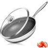 28 30 cm Wok Pfanne Hybrid Antihaft Bratpfanne mit Glasdeckel Ungiftig 316 Edelstahl Sautierpfanne Pfanne Tiefe Wok Pfanne JT559