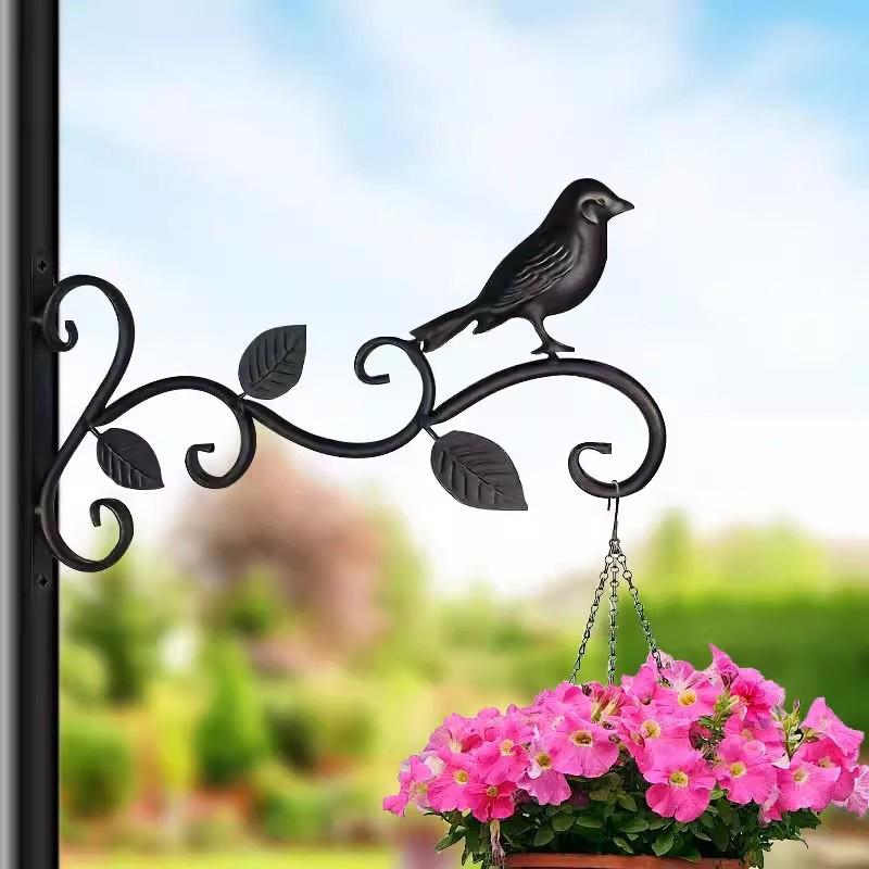 Supporti da Appendere per Piante in Ferro Battuto con Decorazione di Uccello e Foglia Perfetti per Uso Esterno su Patio Balcone Parete del Giardino