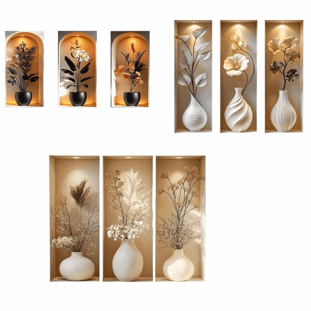 3pcs Self-Adhesive Flower Visual Wall Stickers Modern 3D Effect Wall Stickers Staircase Entrance