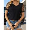 2026 New Polka Dot Mesh Patchwork Short Sleeve T-Shirt for Women, Elegant and Stylish Round Neck Top