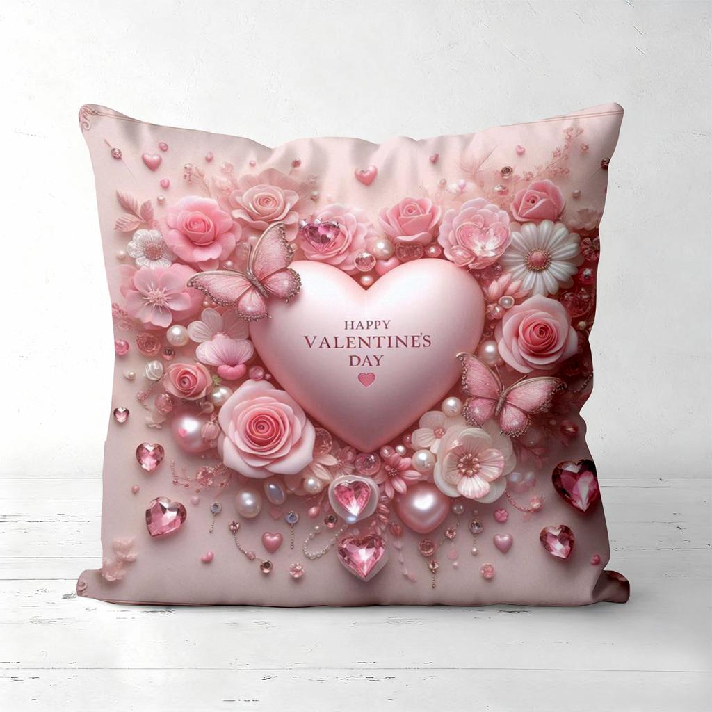 Pink Heart Rose Pillow Set For Valentine's Day Polyester pillowcase, sofa decorative cushion cov Headboard Pillow