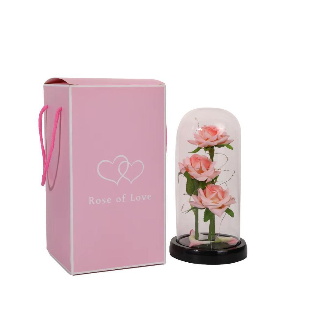 Simulation Eternal Flower Rose Bouquet Glass Cover Qixi Festival Valentine's Day Mother's Day Christmas Gift Box Finished Product
