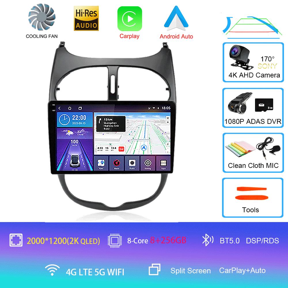 Android 14 2 Din Carplay Auto For Peugeot 206 CC SW C2 2001-2008 Car Radio GPS Multimedia Video Player Stereo WIFI+4G DSP