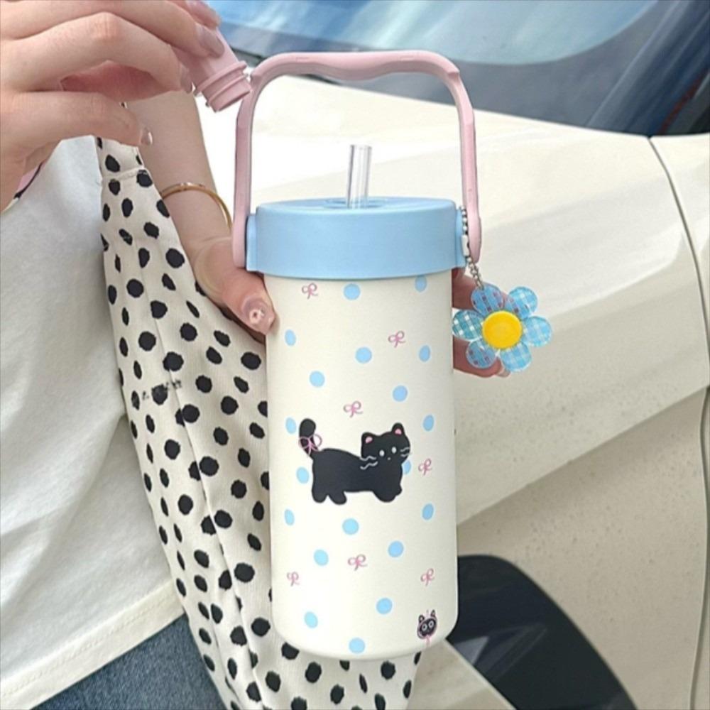 Water Cup Portable Insulated Cup 600ml Cute Cat Thermos Mug Sport Thermal Water Bottle  Female