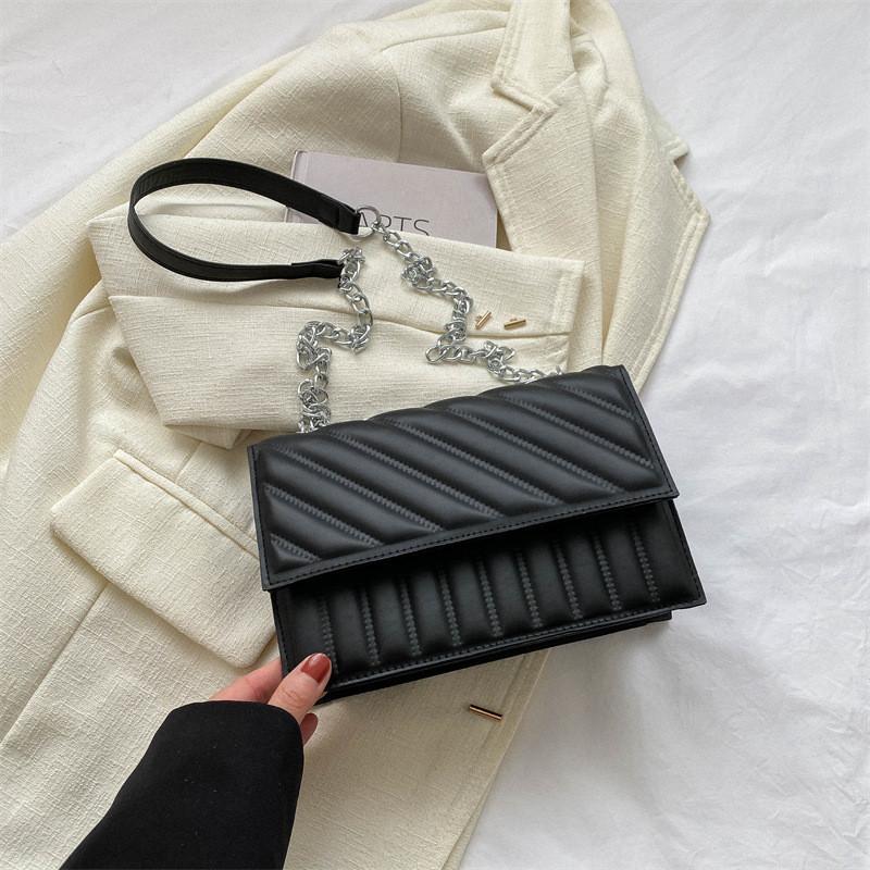 Trendy Minimalist Shoulder Chain Bag In Stylish Black White Gold Silver For Women чёрный