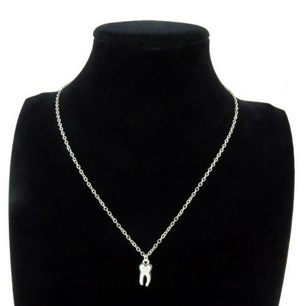 Retro Creative Silver Color Geometric Stereo Tooth Model Pendant Necklace for Women Men Medical Student Fashion Jewelry Gifts