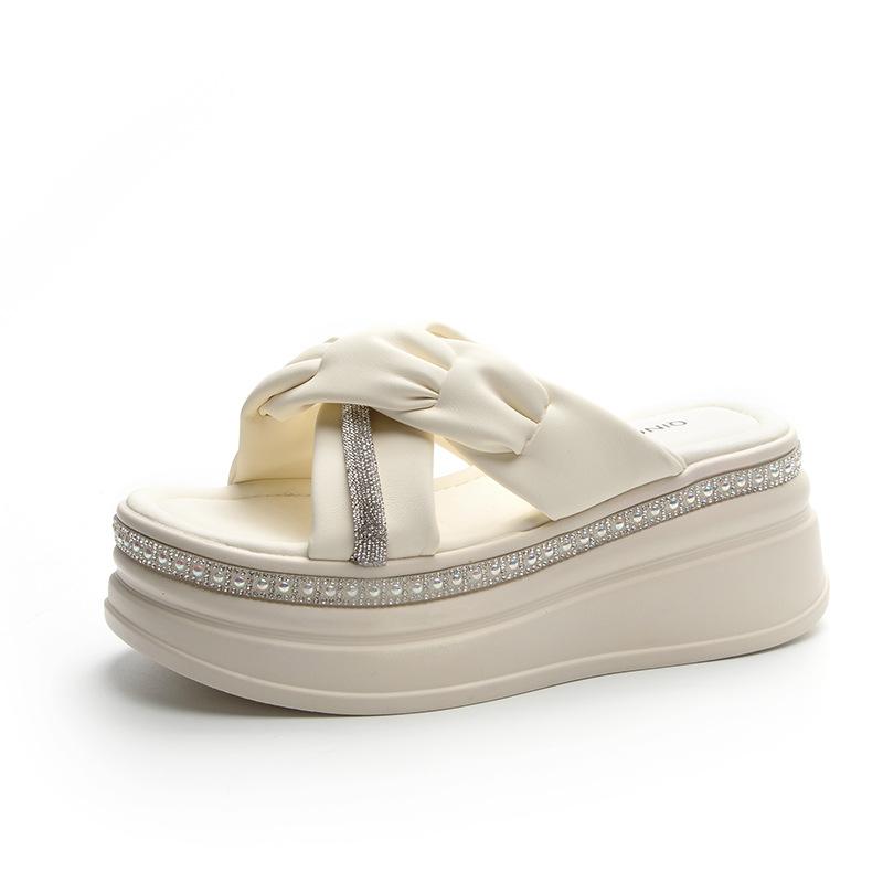 Slippers Wear New Thick-soled Rhinestones Cross-strap Sandals Women's Muffin Summer Beach Shoes