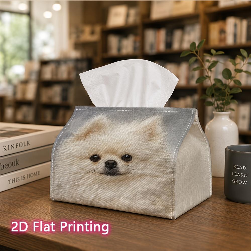 1pc, 2D Flat Printing, Tissue Box White Pomeranian Dog Portrait Pattern Printing Party Tissue Box, Multifunctional Kitchen And Dining Table, Coffee Ta