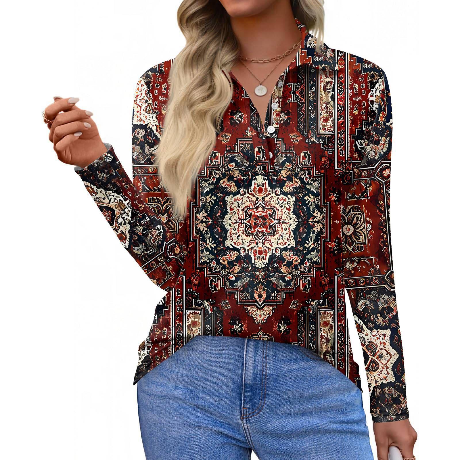 

Женская модная повседневная рубашка с короткими рукавами и принтом с лацканами, женские топы на пуговицах XL винный