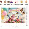 2D Whimsical Rainbow Backdrop, Happy Birthday with Butterflies & Cake Party Background