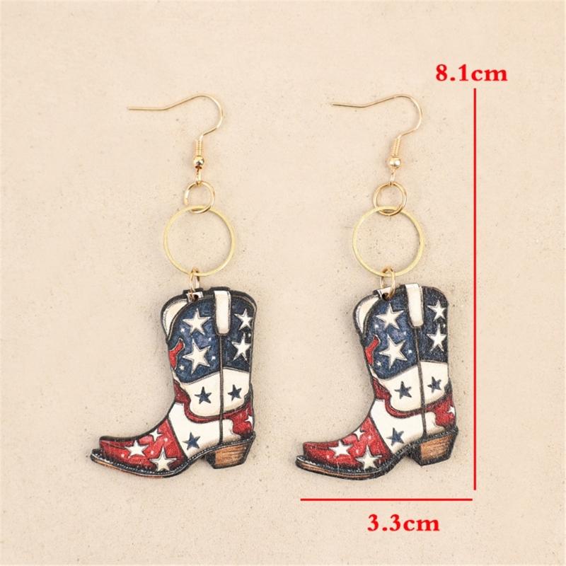 Vintage Inspired Star Print Wood Earrings Portable Accessory for Independence Day and Festive Occasions Casual Wear