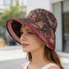 Sun Hat Breathable Mesh Semi-hollow Top Large Brim Full Face Sun Protection Hat Retro Print Foldable Portable Sport Hat