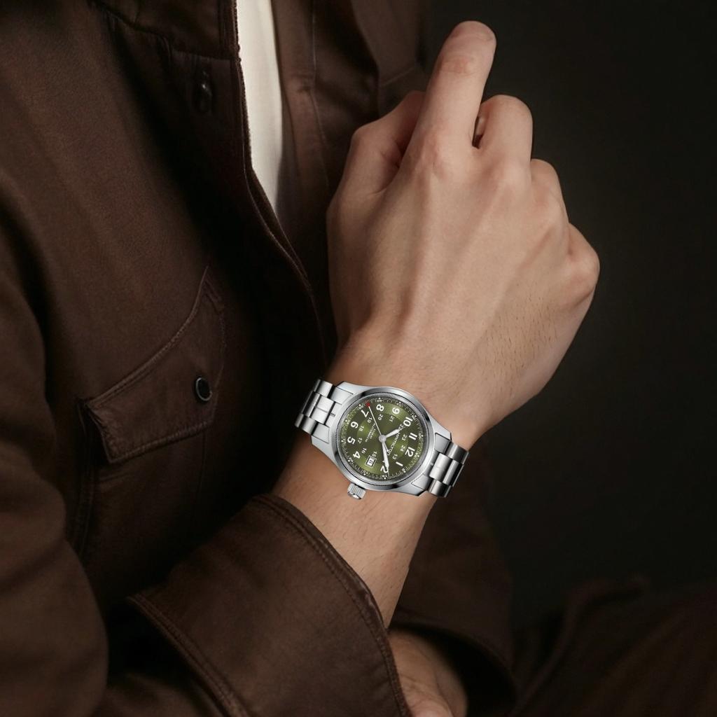 Hamilton Khaki Field Series Little Red Riding Hood Automatic Mechanical Movement Watch Swiss Watch 42mm Green Dial Stainless Steel Strap H70605160