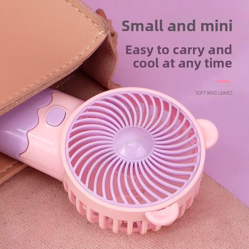 Fan - Battery-powered Portable High-Wind-Force Miniature Fan - Cartoon Design Compact Low-Noise Office Handheld Electric Fan
