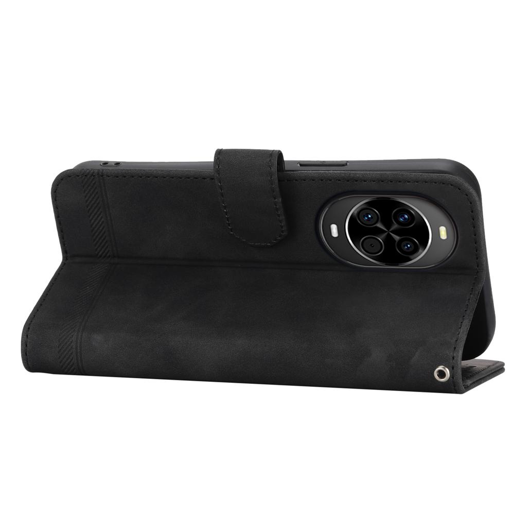 DIERFENG DF-03 For Huawei Nova 14 5G Case Lines Imprint Wallet Leather Phone Cover with Wrist Strap