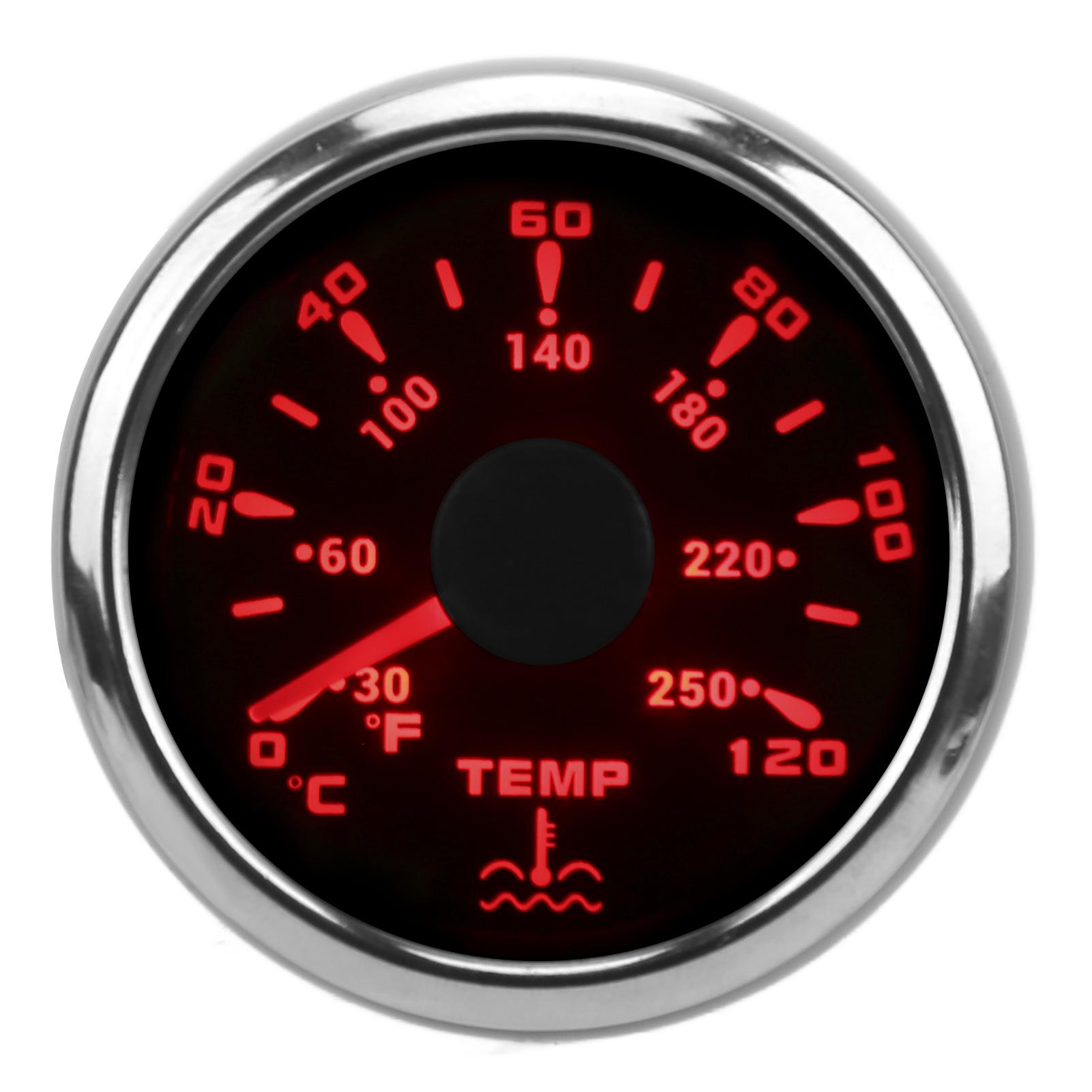 

Датчик температуры воды 52 мм, 7 цветов подсветки, водонепроницаемость IP67 160022 Ом стрелочный индикаторный измеритель чёрный