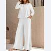 Ropa de Mujer, Conjunto Casual de Color Sólido de Manga Larga con Cuello Redondo y Pantalón