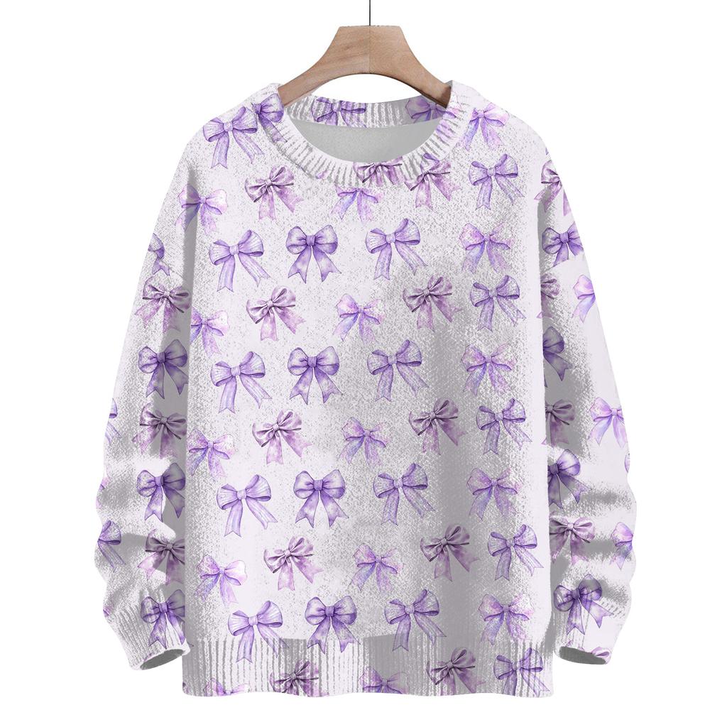 Women's Casual Long Sleeve Bow Woolen Sweatshirt Fall  Vacation Long Sleeve Pullover