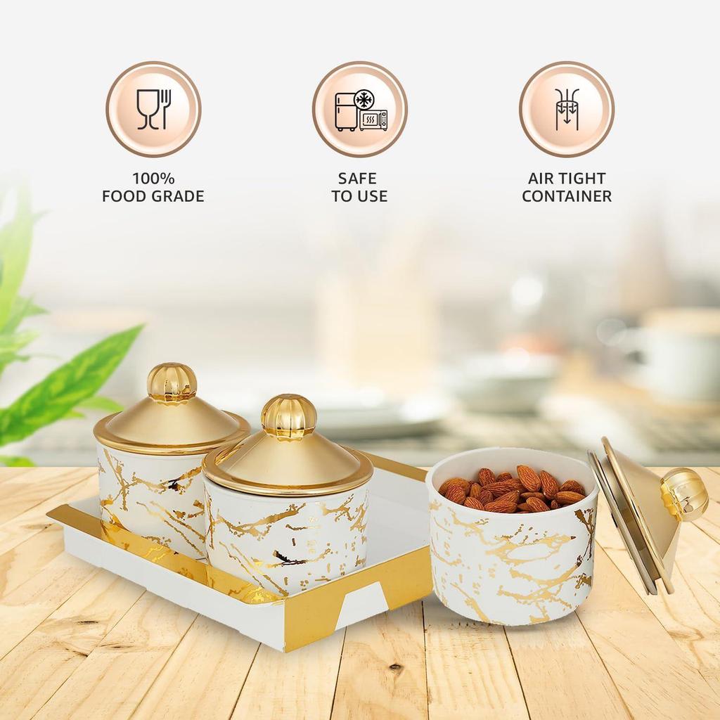 Luftdichtes Trockenfrucht-Behälter-Tablett-Set mit Deckel & Serviertablett, Luftdichtes Kunststoff-Aufbewahrungsbehälter-Set 500 ml | Set of 4, Weiß