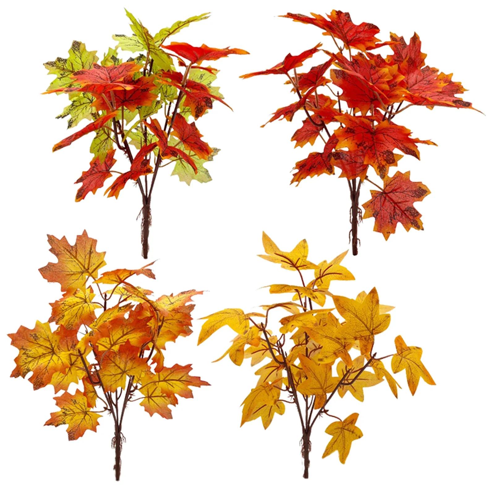 4pcs Maple Leaf Autumn Plant Bundle Flower Arrangement Branch Harvest Festival Thanksgiving Halloween Decoration