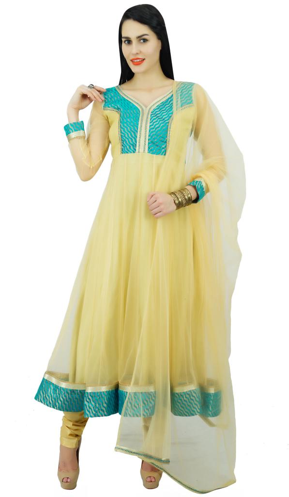 Atasi Womens Beige Anarkali Readymade Salwaar Kameez Dupatta Ethnic